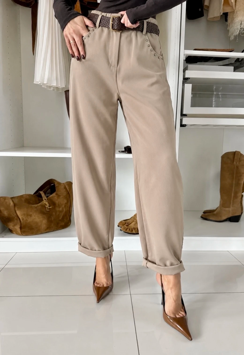 Pantalon Poches cloutés avec ceinture et poches