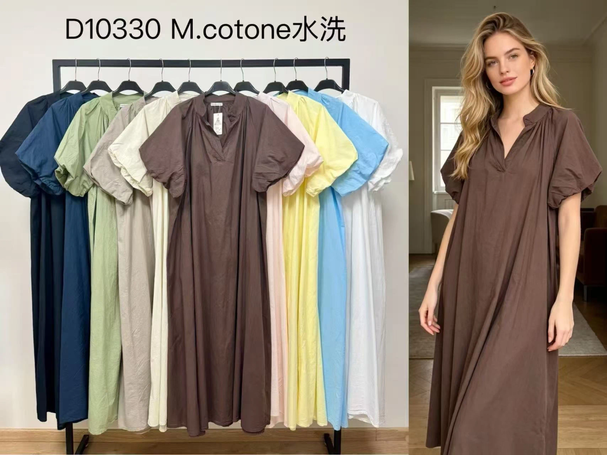 Bohemian long cotton dress with puff sleeves 2