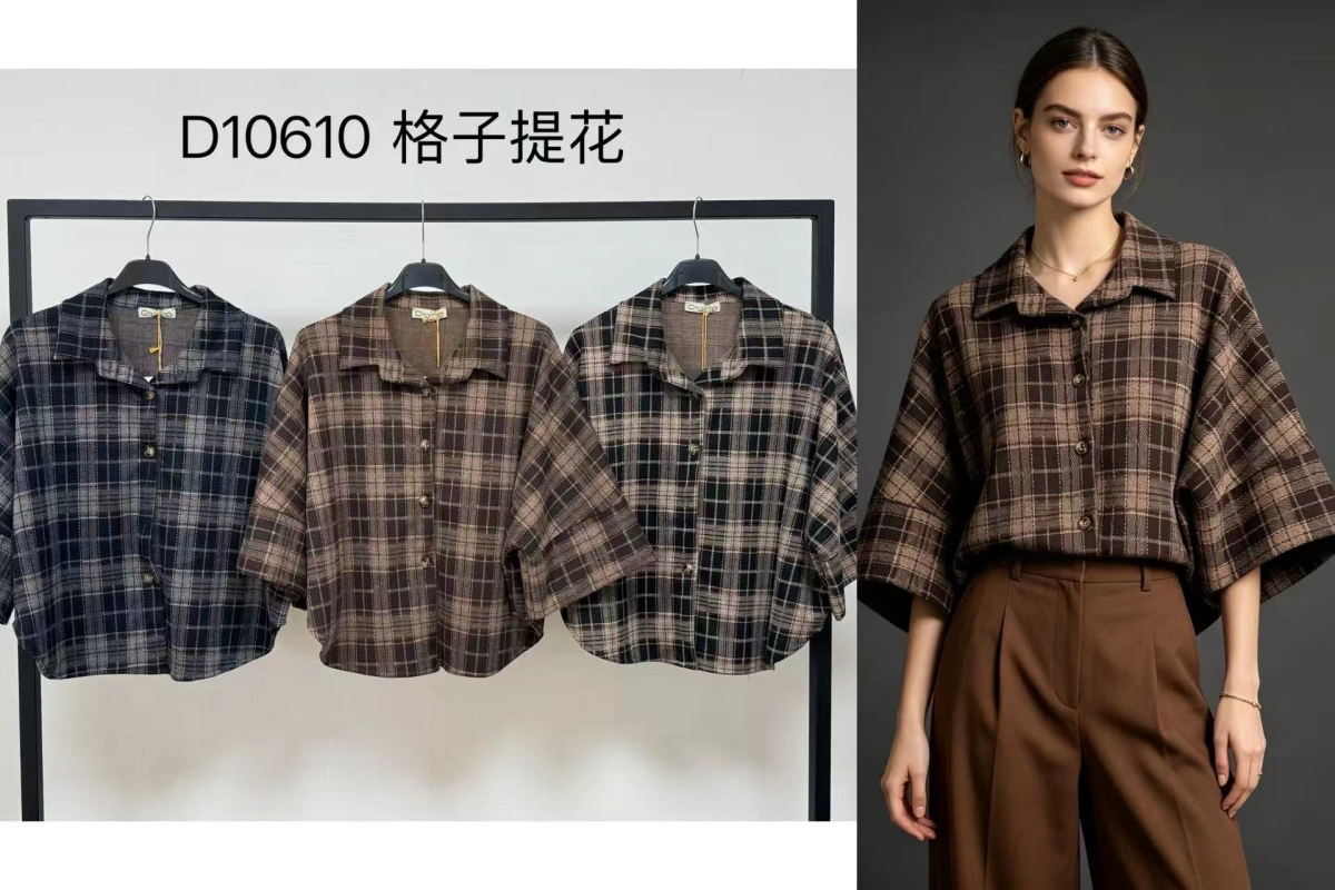 Chemise Carreaux Texturés – Manches Amples 2