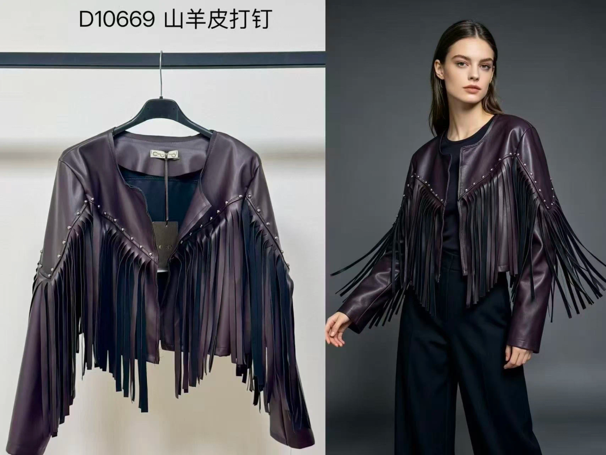 Veste courte en similicuir à franges détails cloutés 2
