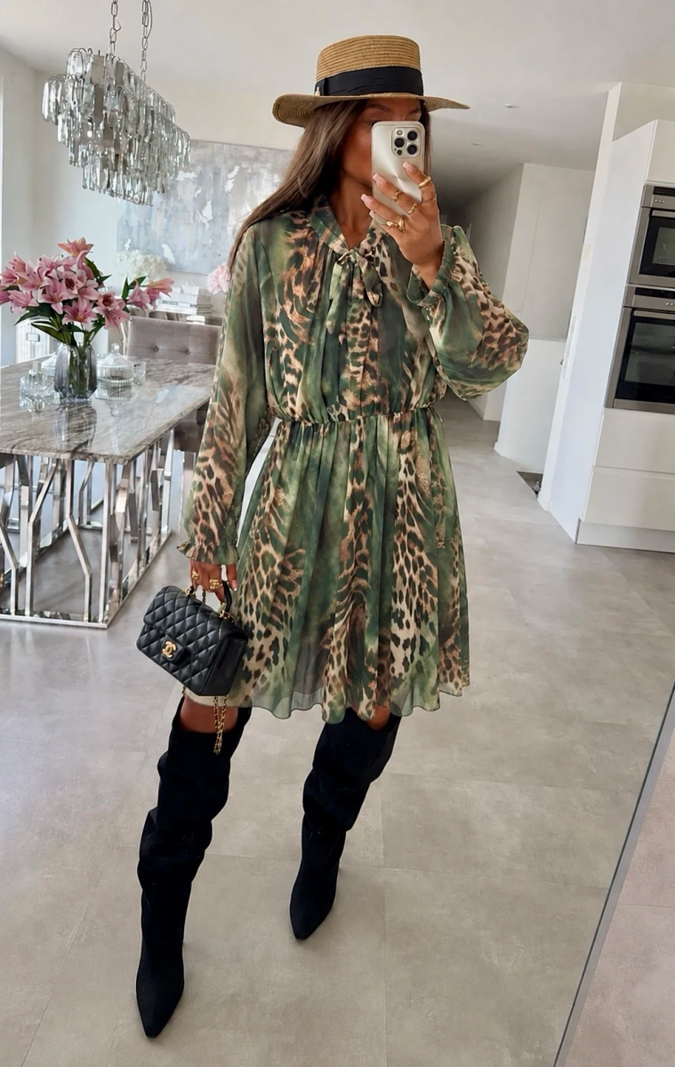 Robe col lavallière imprimé taille élastique