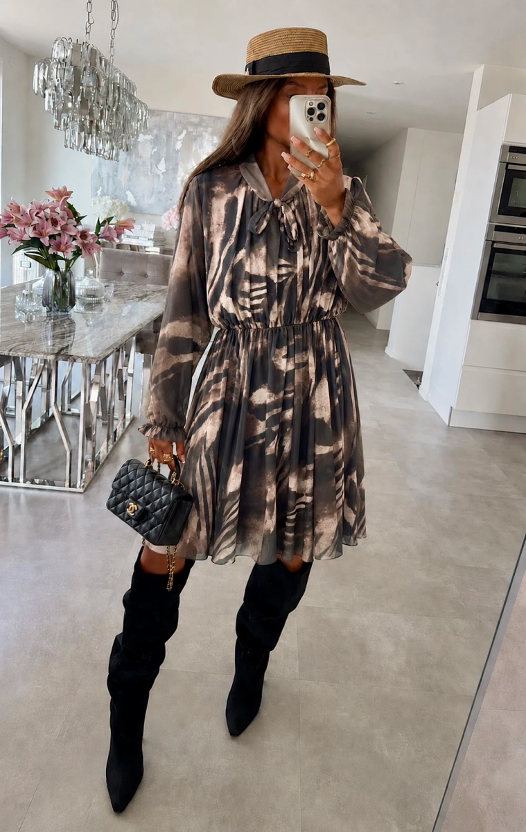 Robe col lavallière imprimé taille élastique