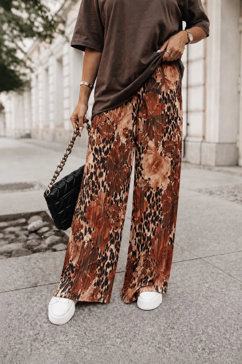 Pantalon large plissé imprimé doublure viscose