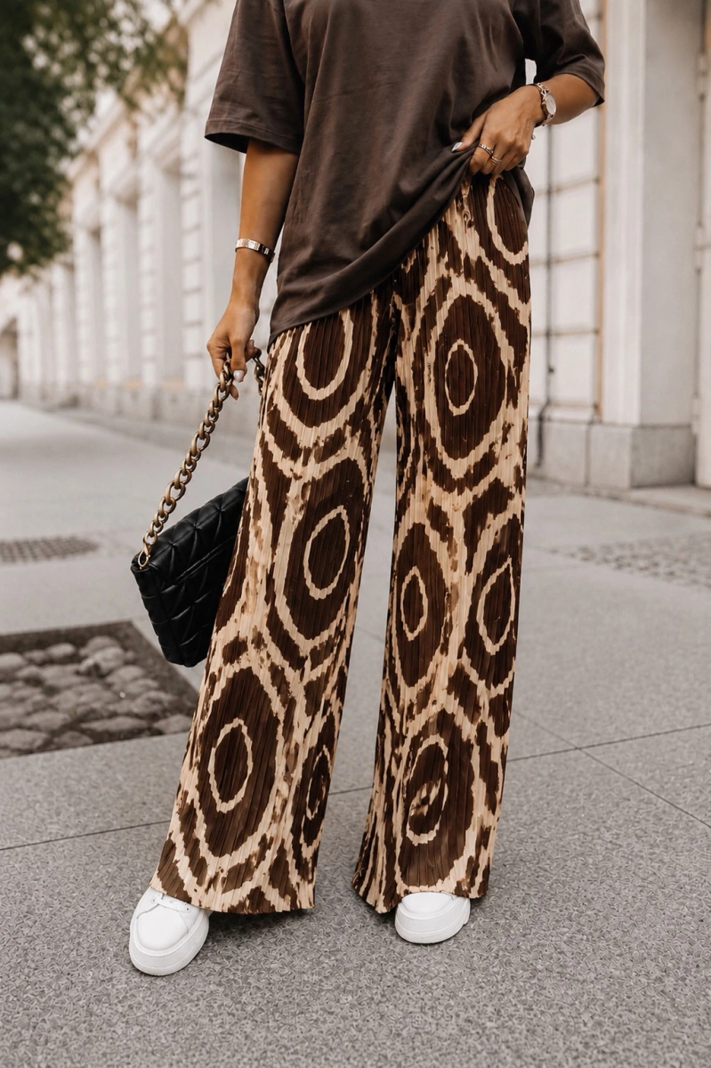 Pantalon large plissé imprimé doublure viscose