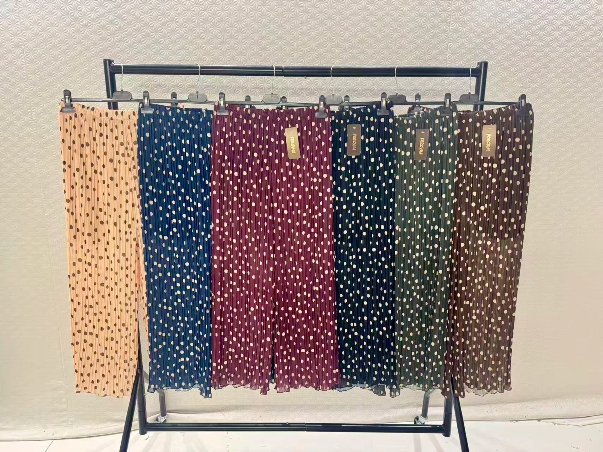 Pantalon large plissé imprimé pois doublure viscose 2