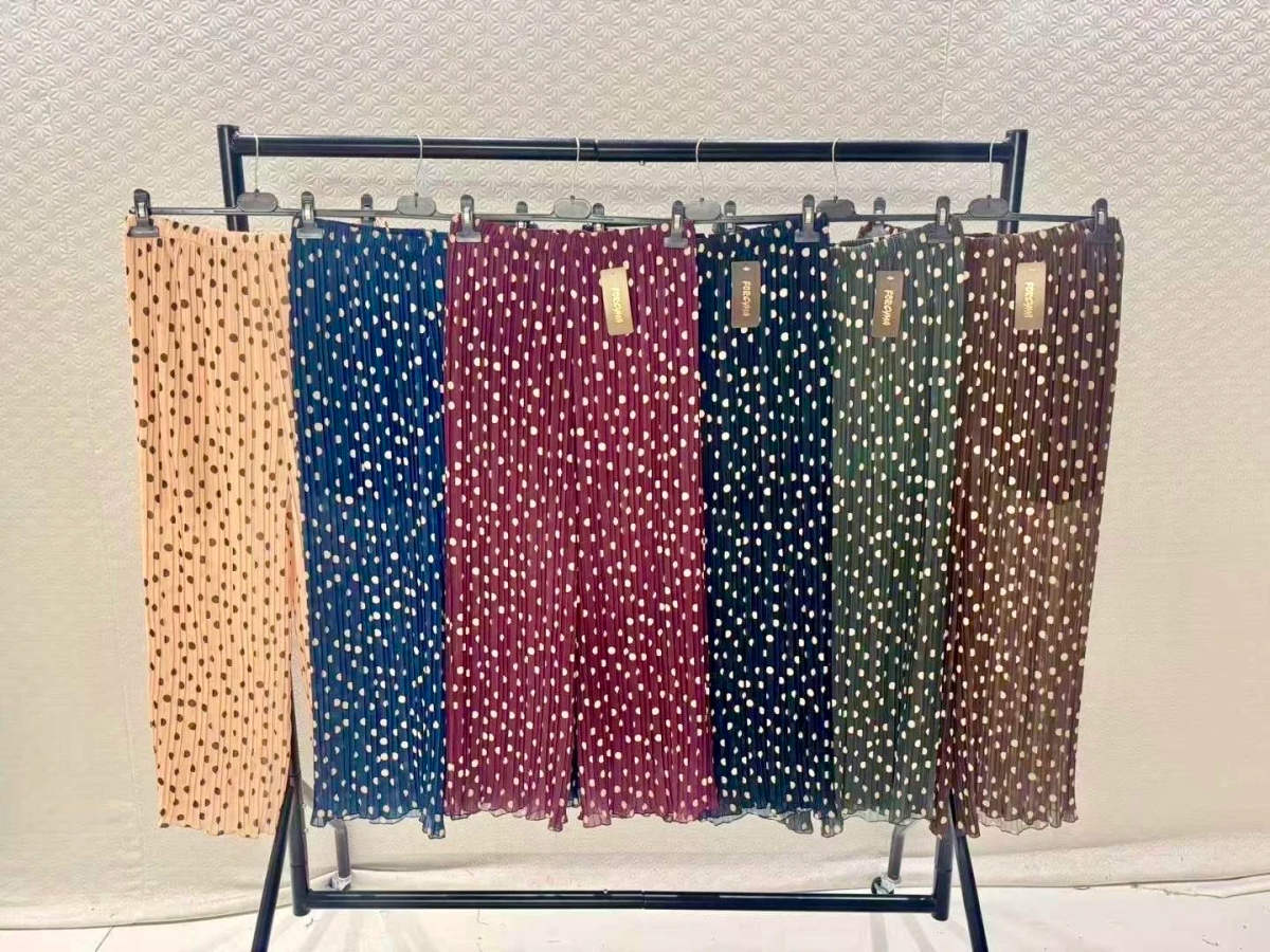 Pantalon large plissé imprimé pois doublure viscose 2