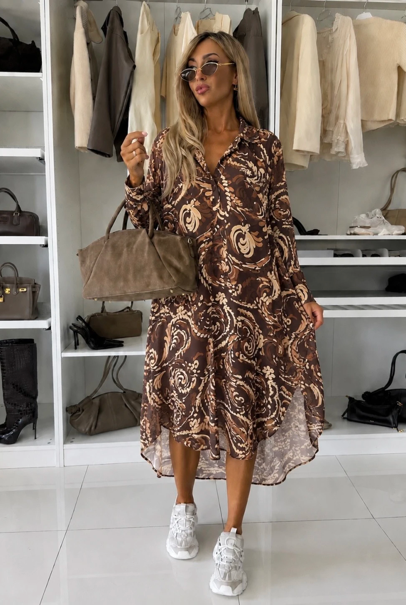 Robe chemise imprimée bohème – Coupe ample et fluide