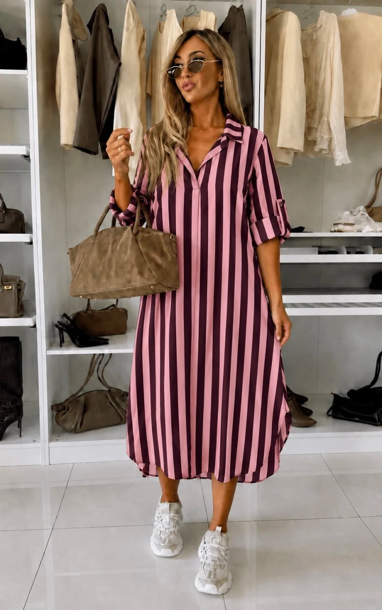 Robe chemise imprimé rayures – Coupe ample et fluide