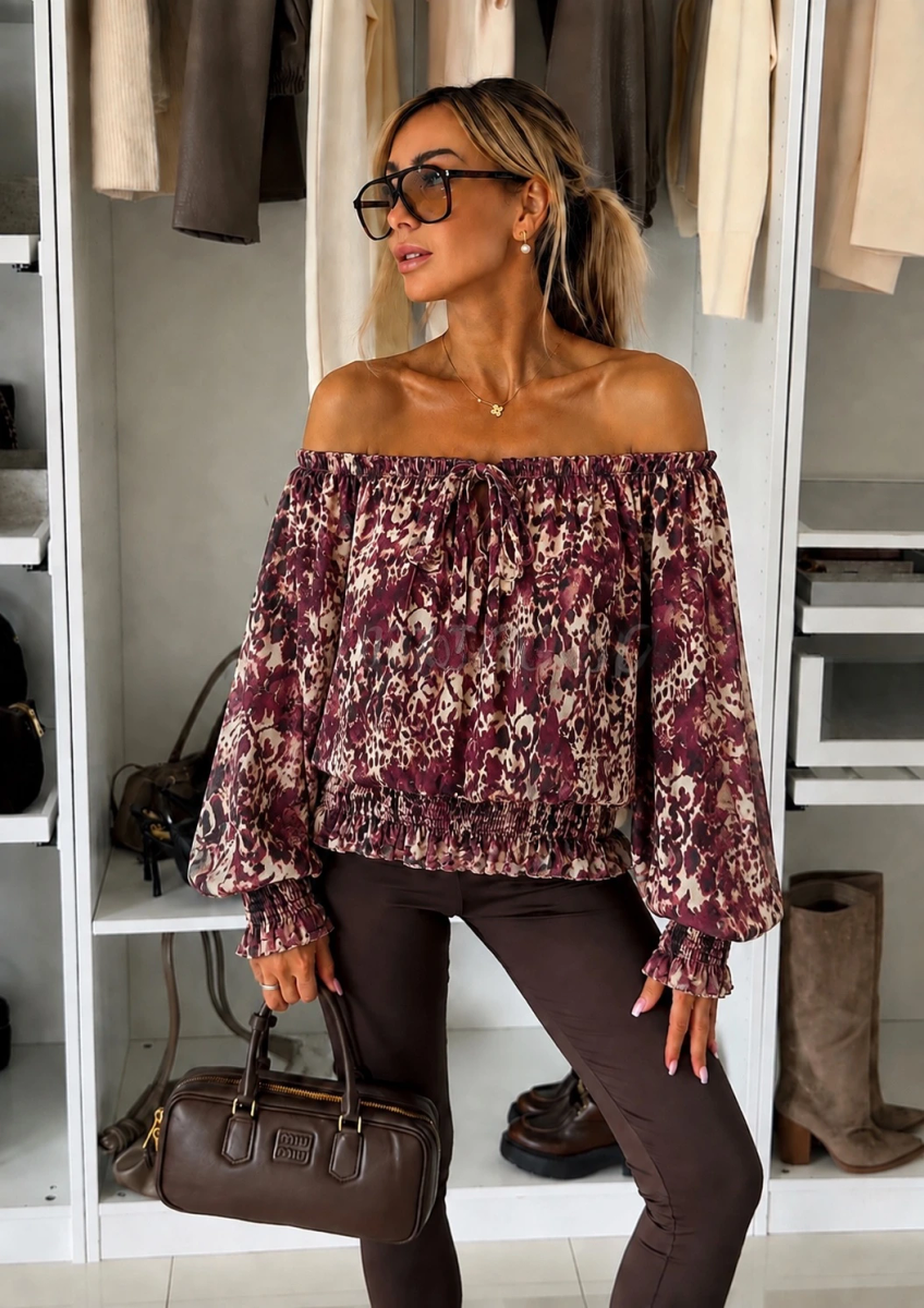 Blouse imprimé épaulées dénudées doublure viscose