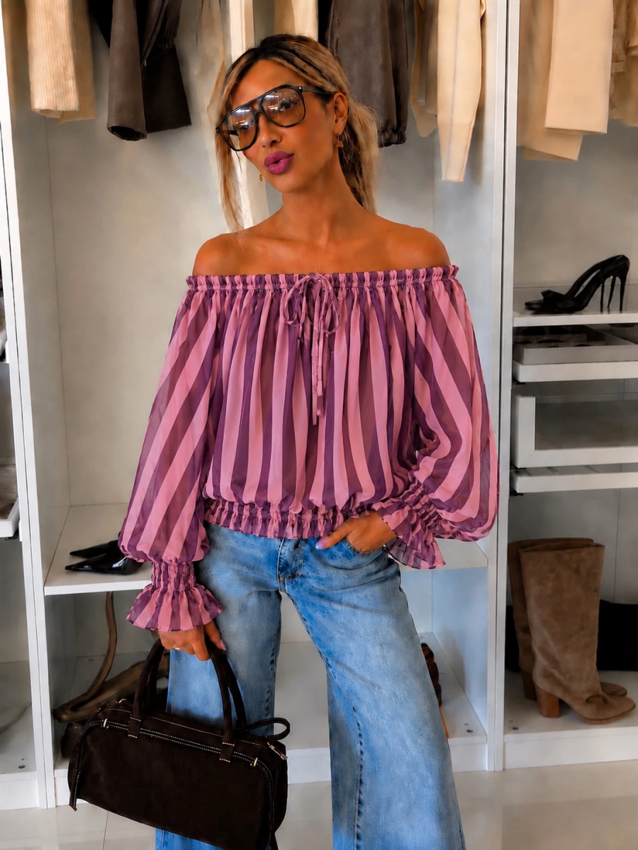 Blouse imprimé épaulées dénudées doublure viscose