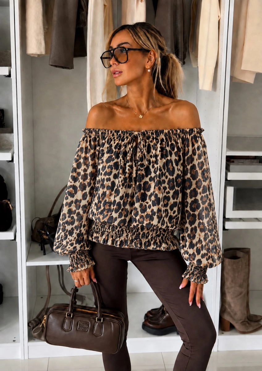 Blouse imprimé épaulées dénudées doublure viscose