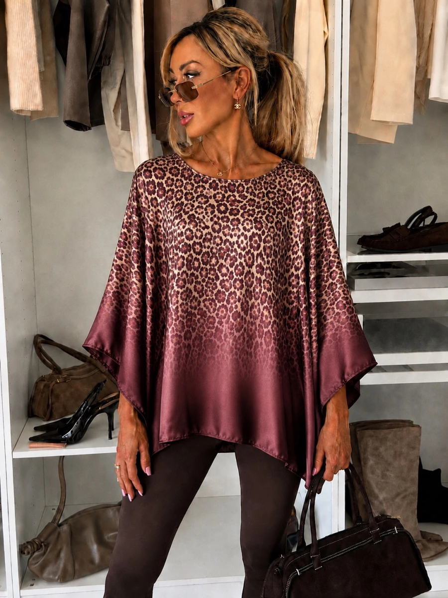 Blouse satinée imprimé léopard oversize
