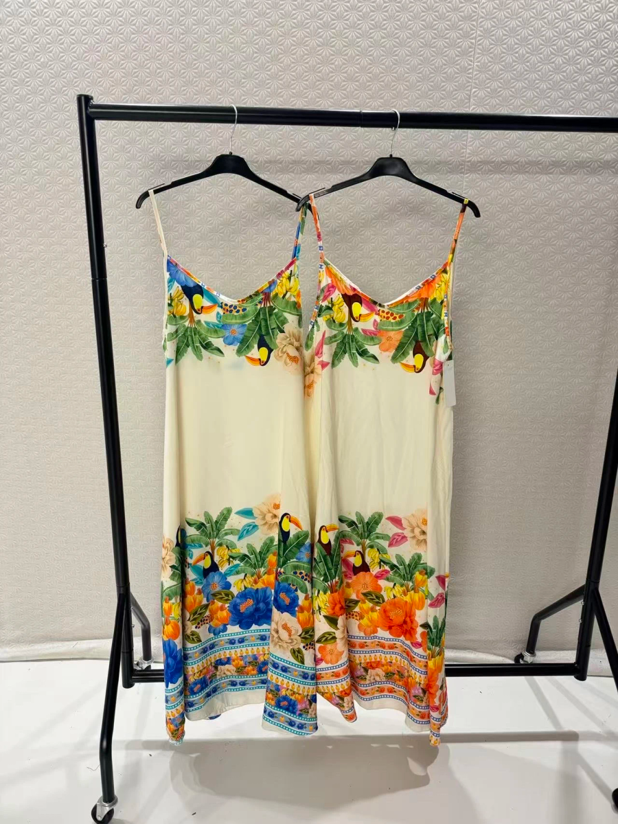 Long summer dress loose fit, thin straps, colorful floral print 2