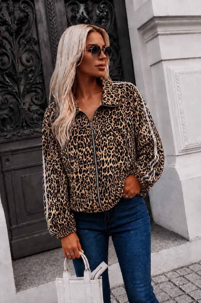 Veste zippée léopard oversize à bandes