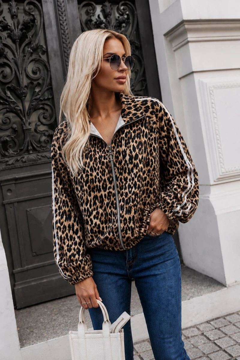 Veste zippée léopard oversize à bandes