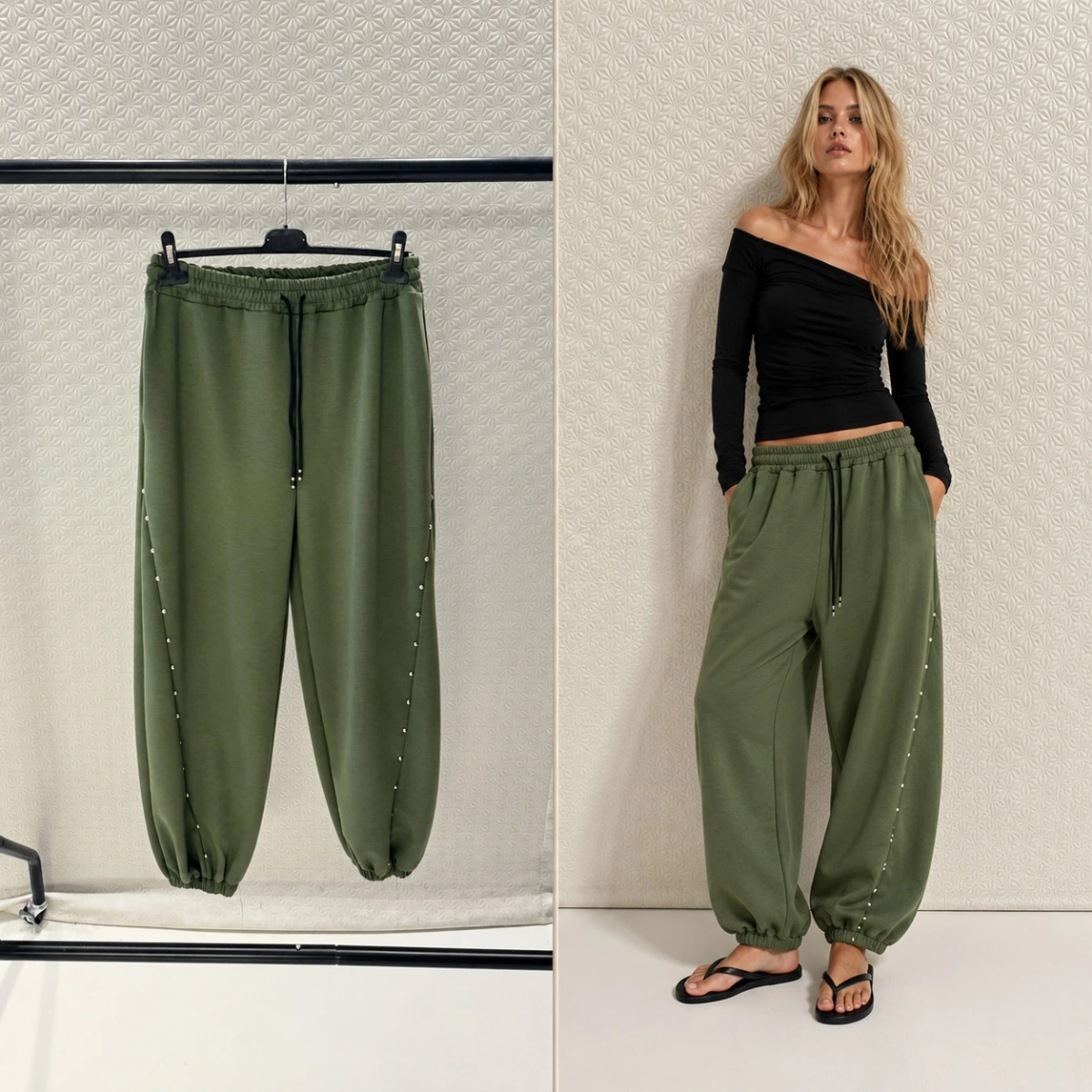 Pantalon Jogging détail cloutés taille élastique avec cordon 2