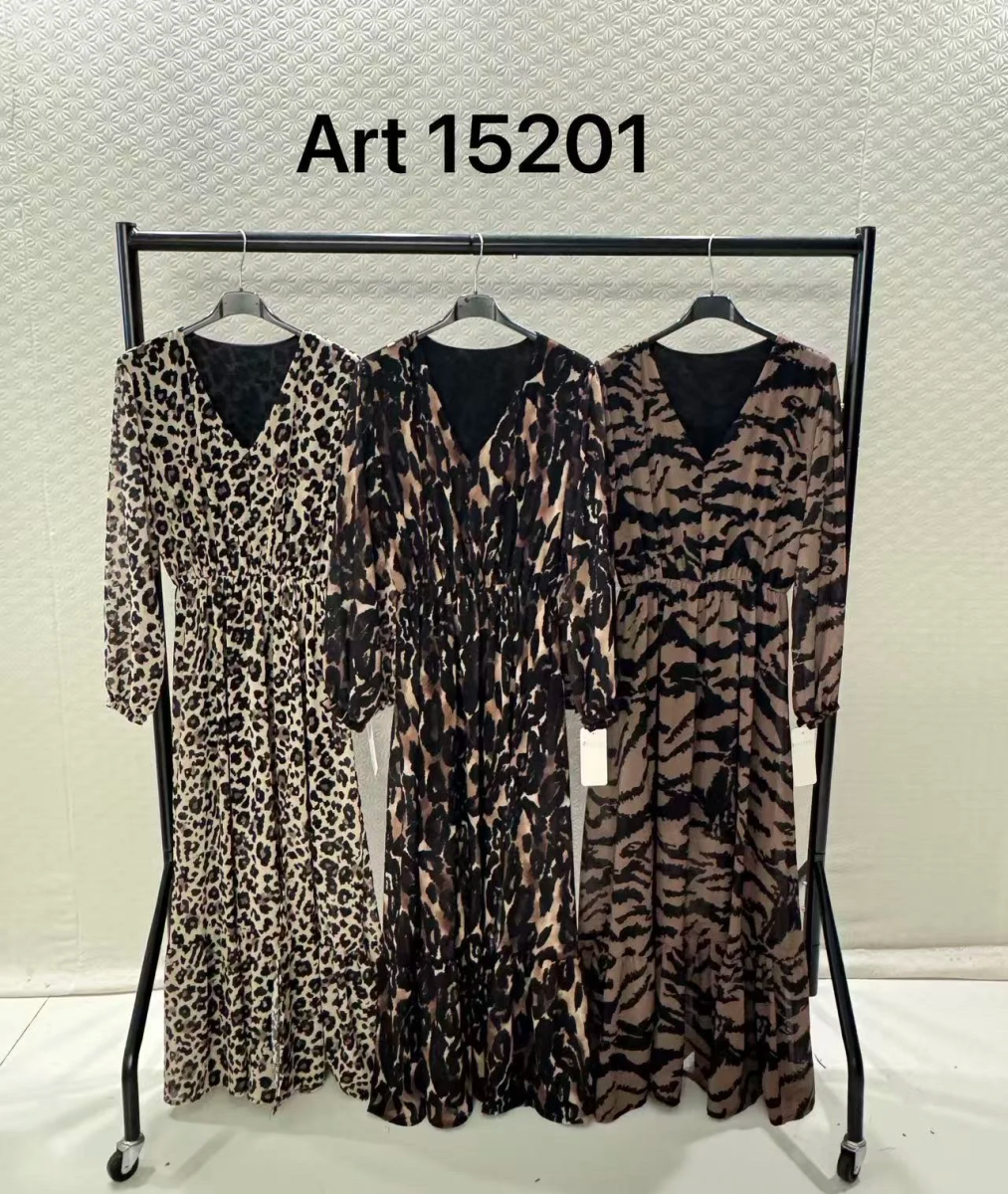 Robe longue col V imprimé avec fente  taille élastique 2