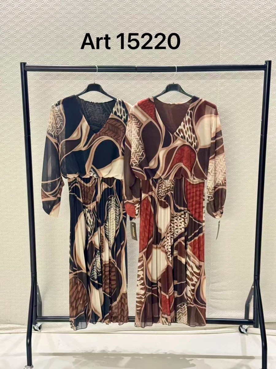 Robe longue plissée imprimée à col V et taille élastiquée 2