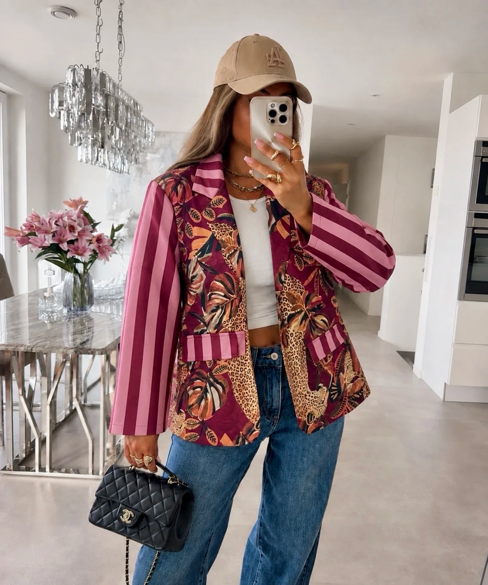 Veste Blazer suédine imprimé à manches rayées