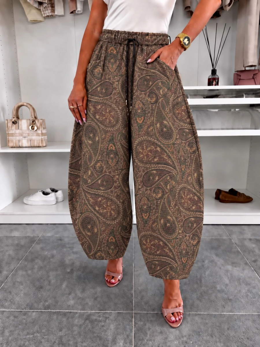 Pantalon ballon en suédine imprimé  taille élastiquée