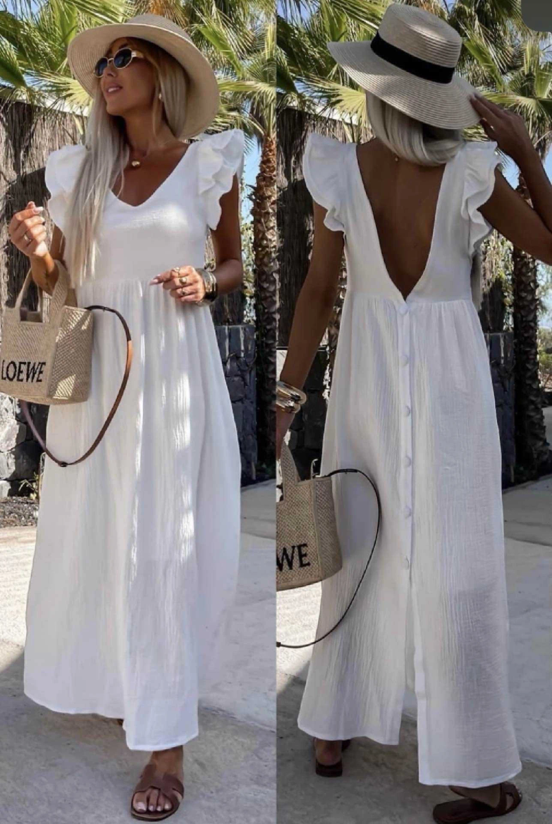 Robe Bohème Longue – Coupe Ample, Dos Nu