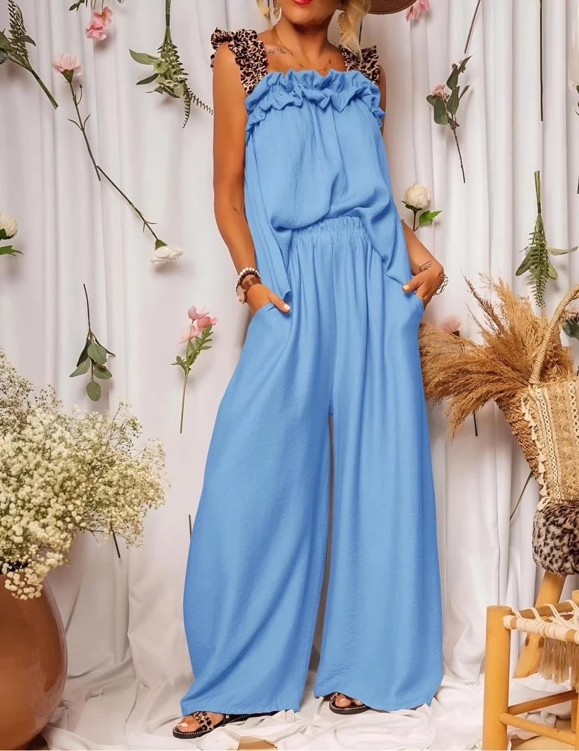 Ensemble pantalon à bretelles léopard