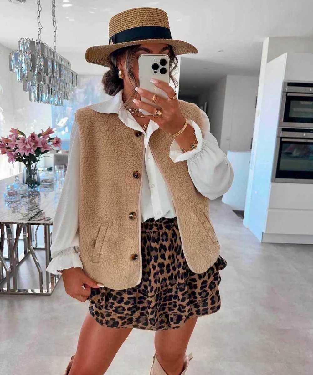 Gilet Teddy sans manches avec poches et boutons