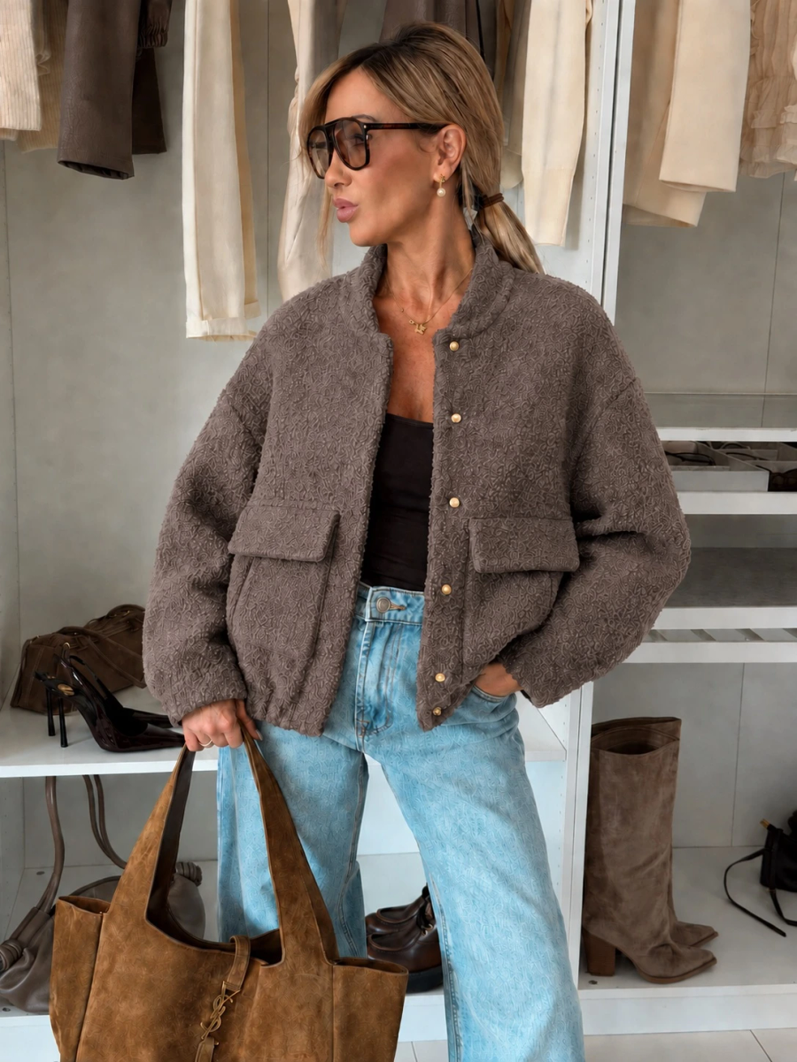 Veste Teddy bomber à boutons dorés et poches