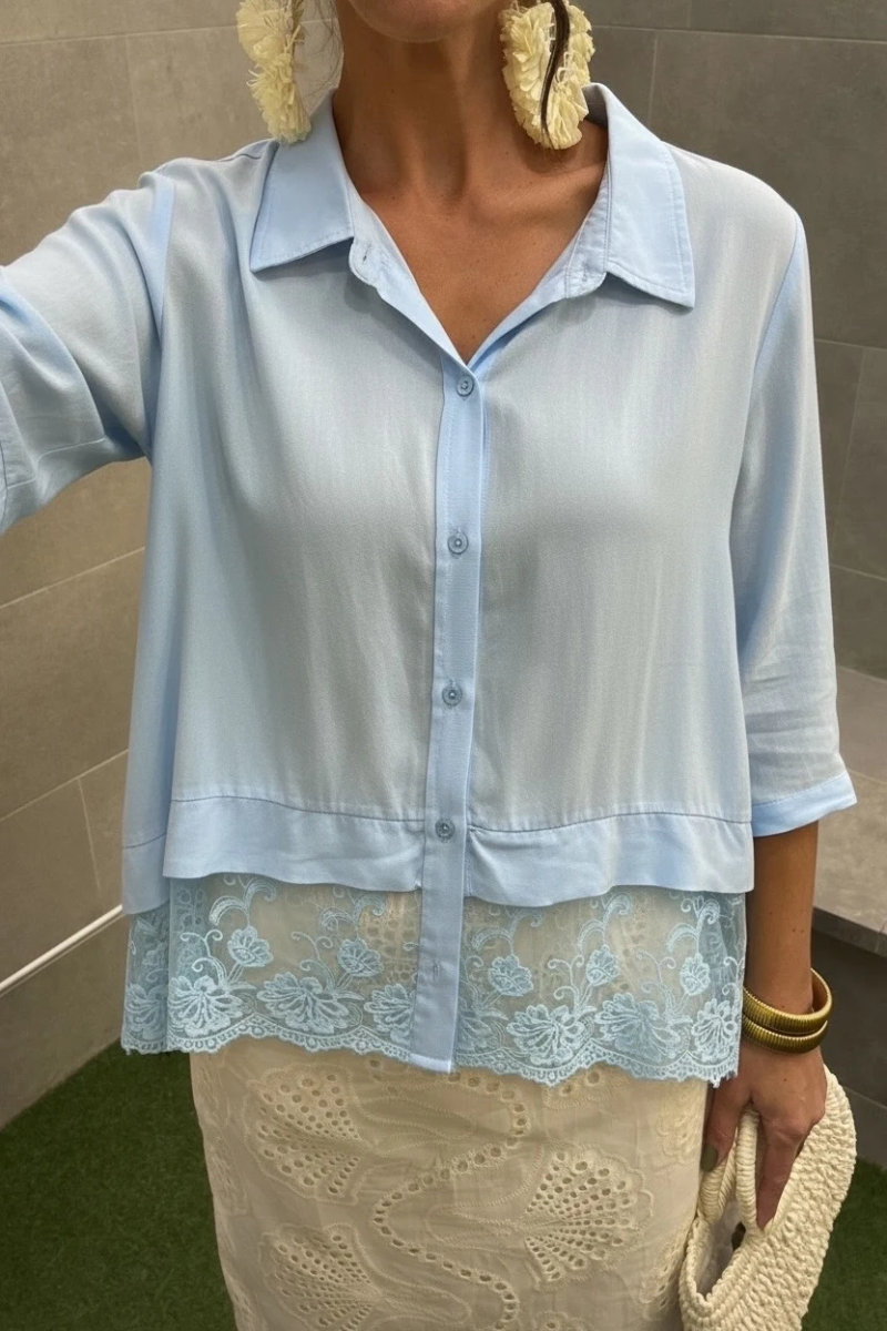 Chemise manches 3/4 détail dentelle
