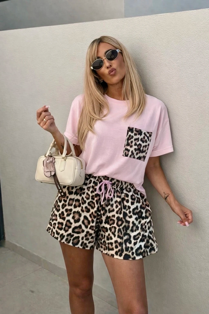 Ensemble  short à bande  motif léopard
