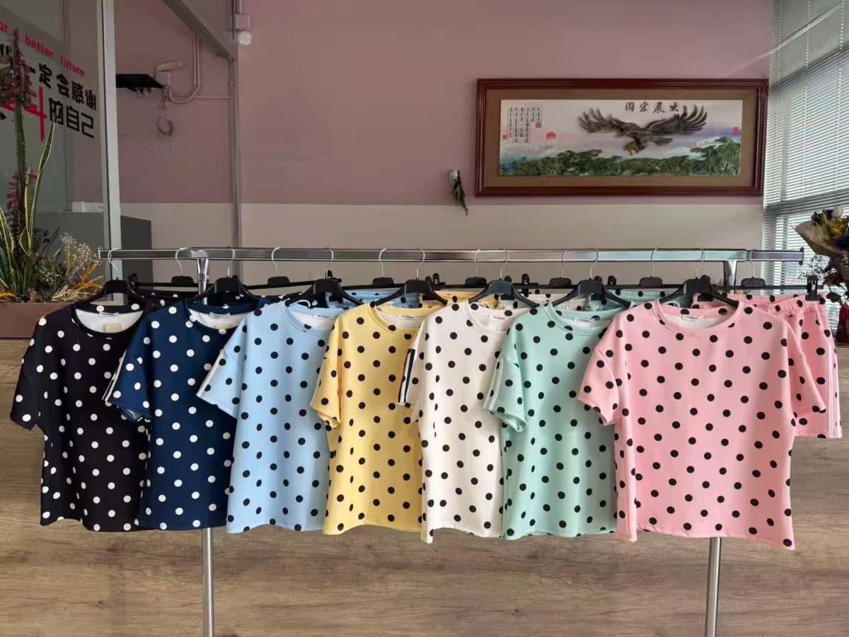 Ensemble short à bandes imprimé pois 2