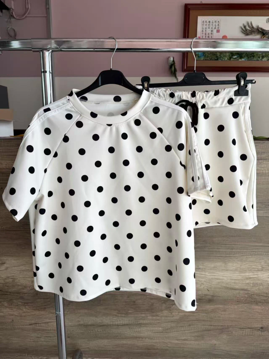 Ensemble short à bandes imprimé pois 3