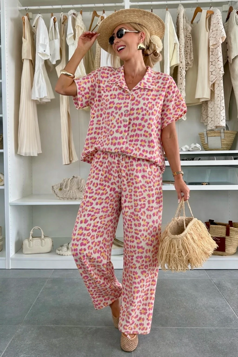 Ensemble GAZE DE COTON  chemise pantalon imprimé léopard