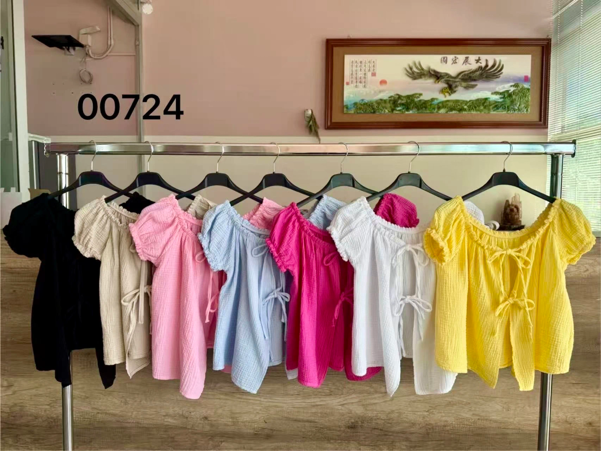 Cotton gauze top with knots – puff sleeves & bohemian cut 2