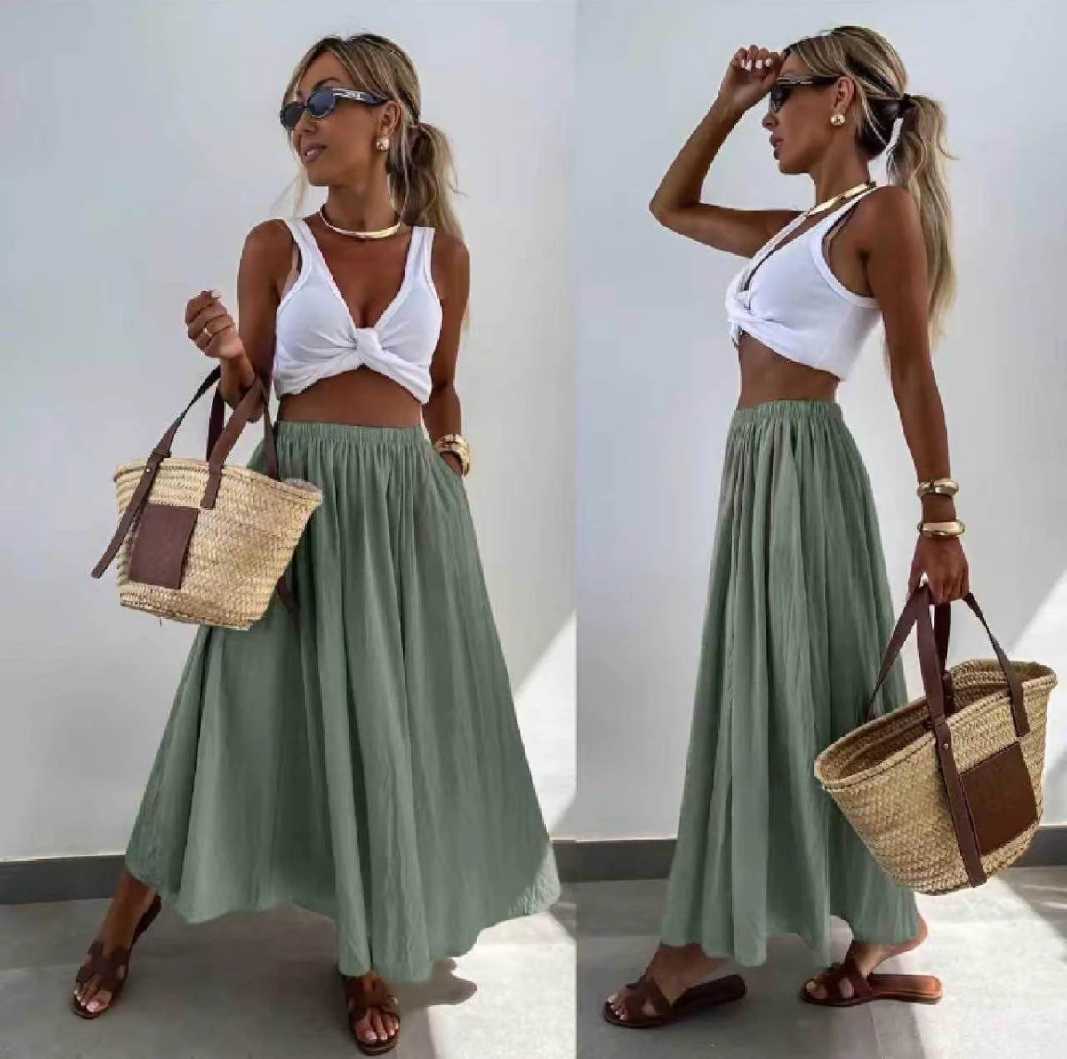 Jupe en viscose effet délavé avec poches