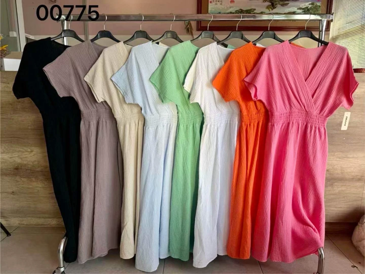 Robe gaze de coton taille élastique manches courtes 2