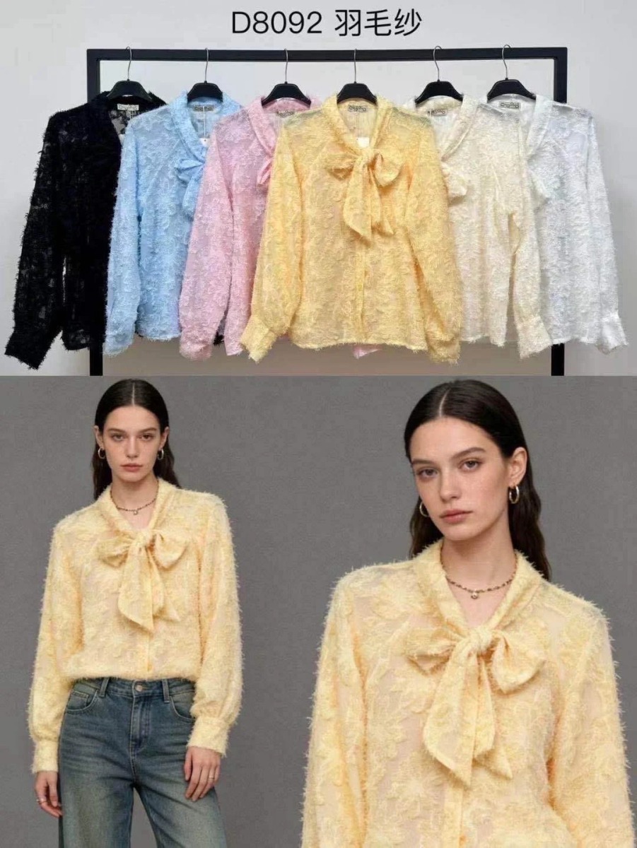 Chemise texturé  col lavallière motifs fleuris 2