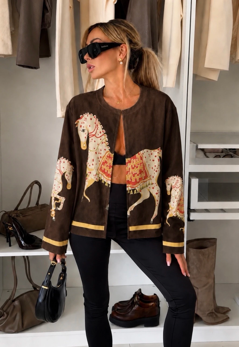 Veste Suédine à Imprimé Chevaux