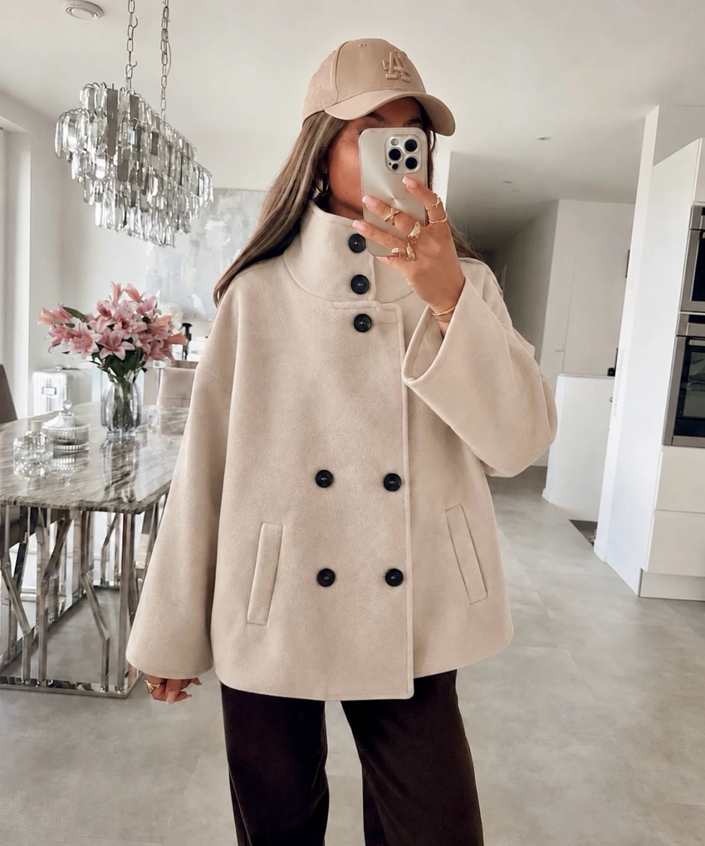 Manteau effet laine à col et boutonnage