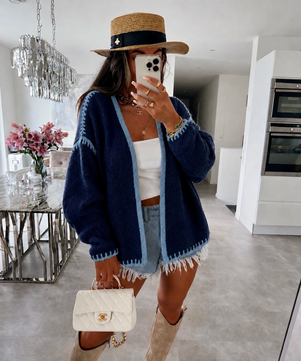 Gilet oversize en maille douce à finitions contrastées