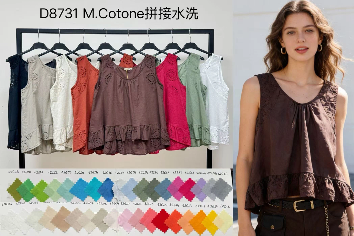 Bohemian sleeveless top in embroidered washed cotton 2