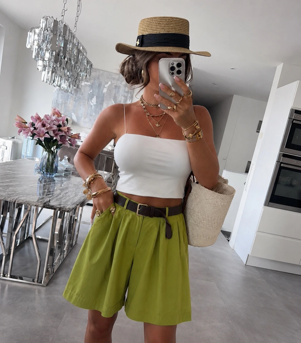 Short long  en coton avec ceinture et poches