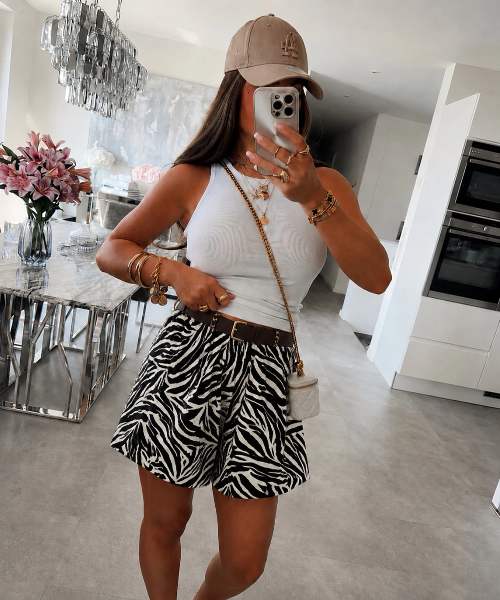 Short imprimé avec ceinture et poches taille élastique