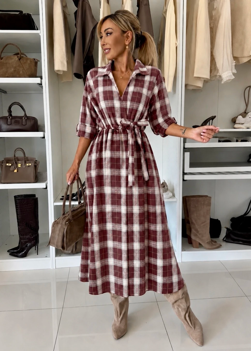 Robe chemise longue à carreaux effet flanelle – Ceinture à nouer