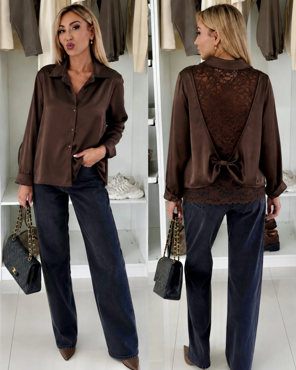 Chemise Oversize dentelle au dos effet satiné