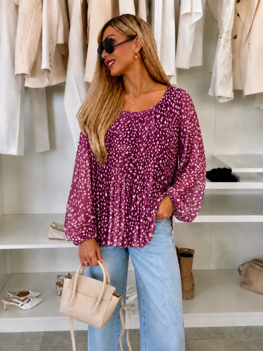 Blouse plissée oversize imprimée biche – Fluide & élégante