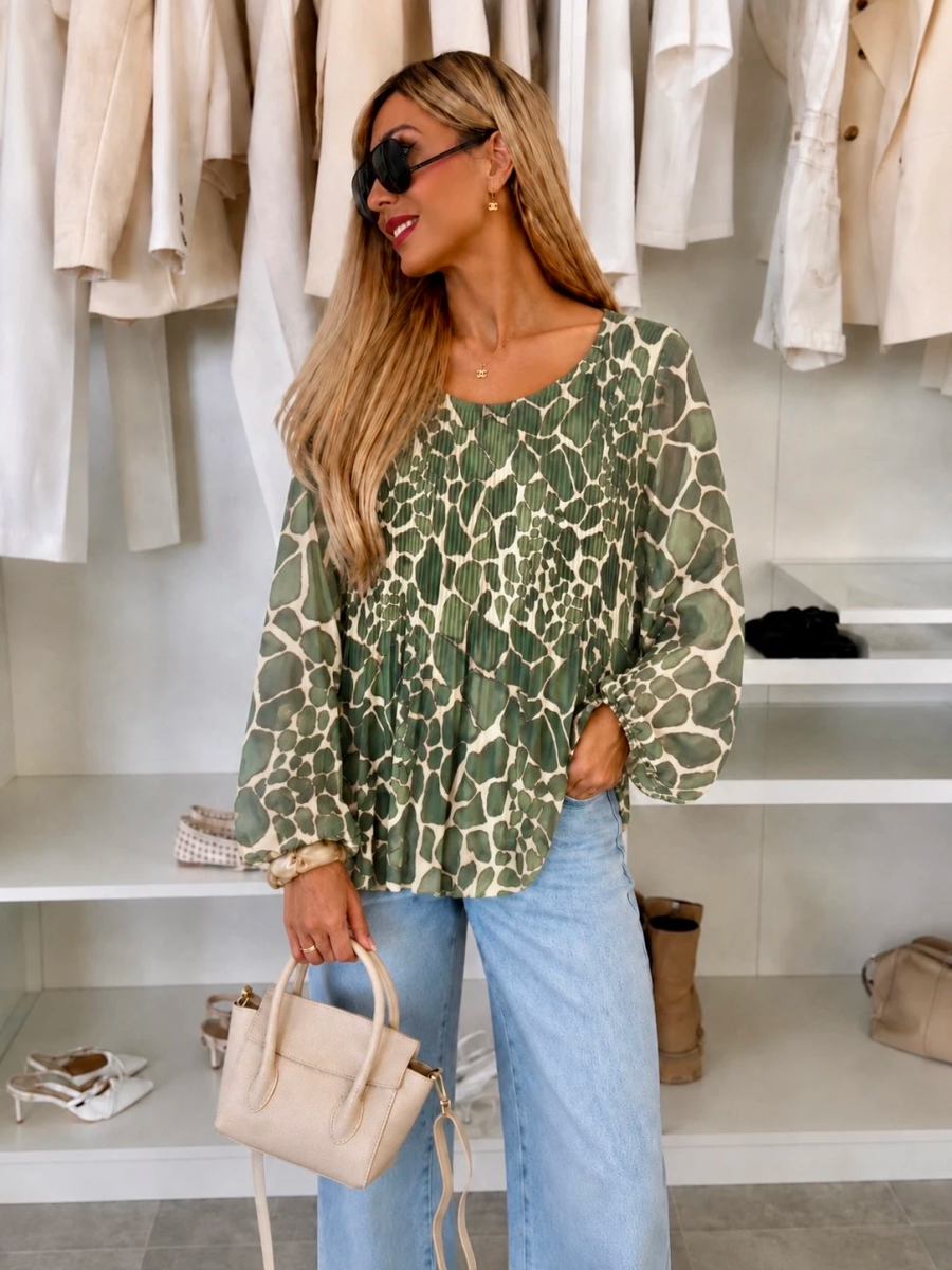 Blouse plissée oversize imprimée – Fluide & élégante