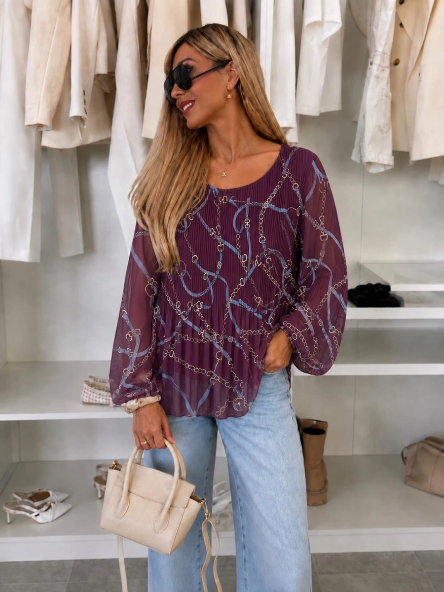 Blouse plissée oversize imprimée – Fluide & élégante