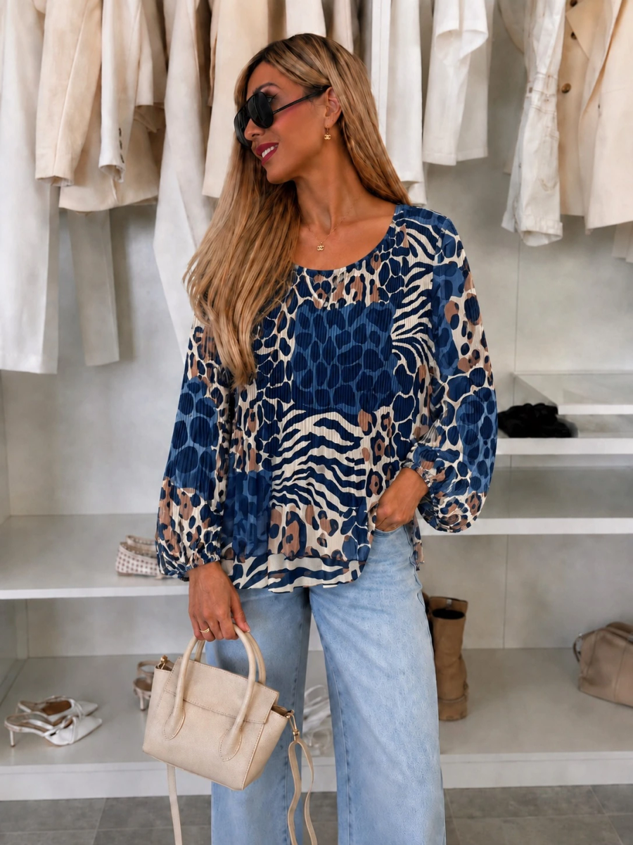 Blouse plissée oversize imprimée – Fluide & élégante